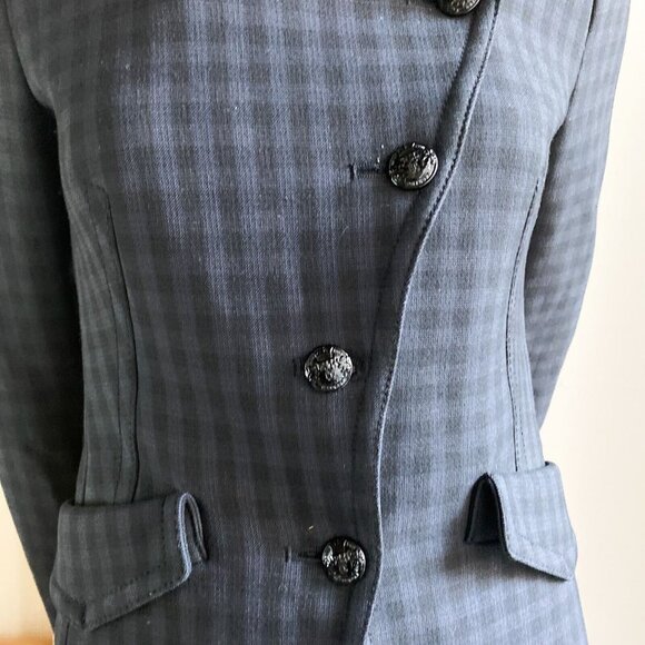 Drykorn Plaid Check Knit Collar Asymmetrical Closure Fitted Blazer XS - Picture 4 of 10